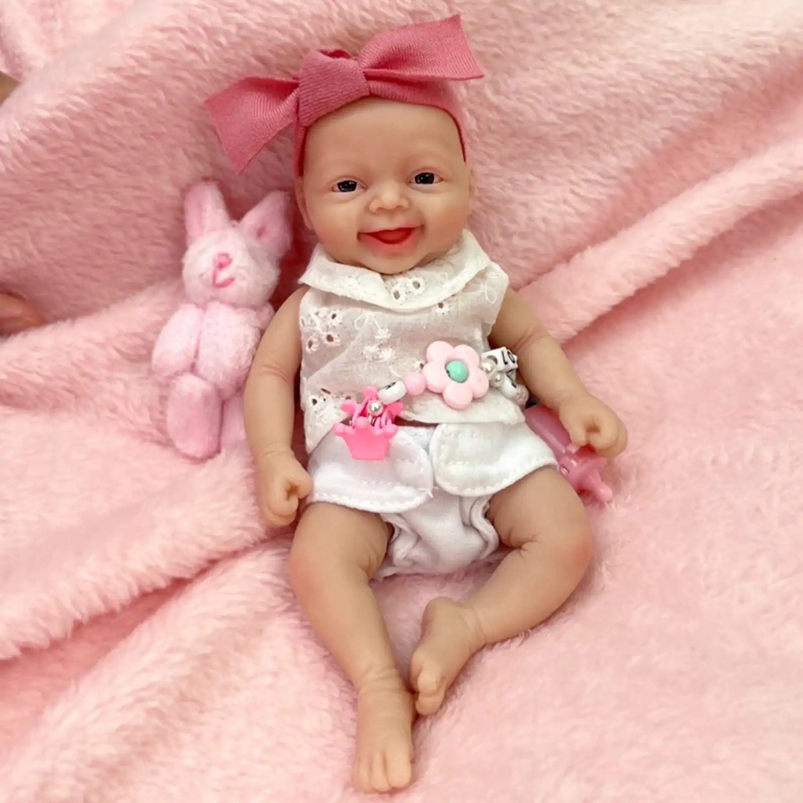 Full Platinum Silicone Realistic Babies Doll, Não-Vinil, Lavável, Lifelike, Mini Reborn Baby Doll, Toy Gift, Minúsculo, 7"