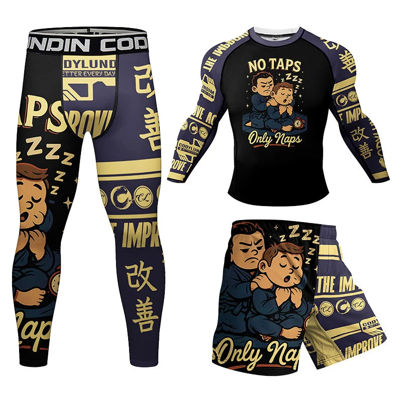 

New MMA Compression Jiu Jitsu BJJ Rashguard Men's T-Shirt+Pants Nylon Kickboxing Sportsuit Muay Thai Shorts Gym Boxing Jerseys