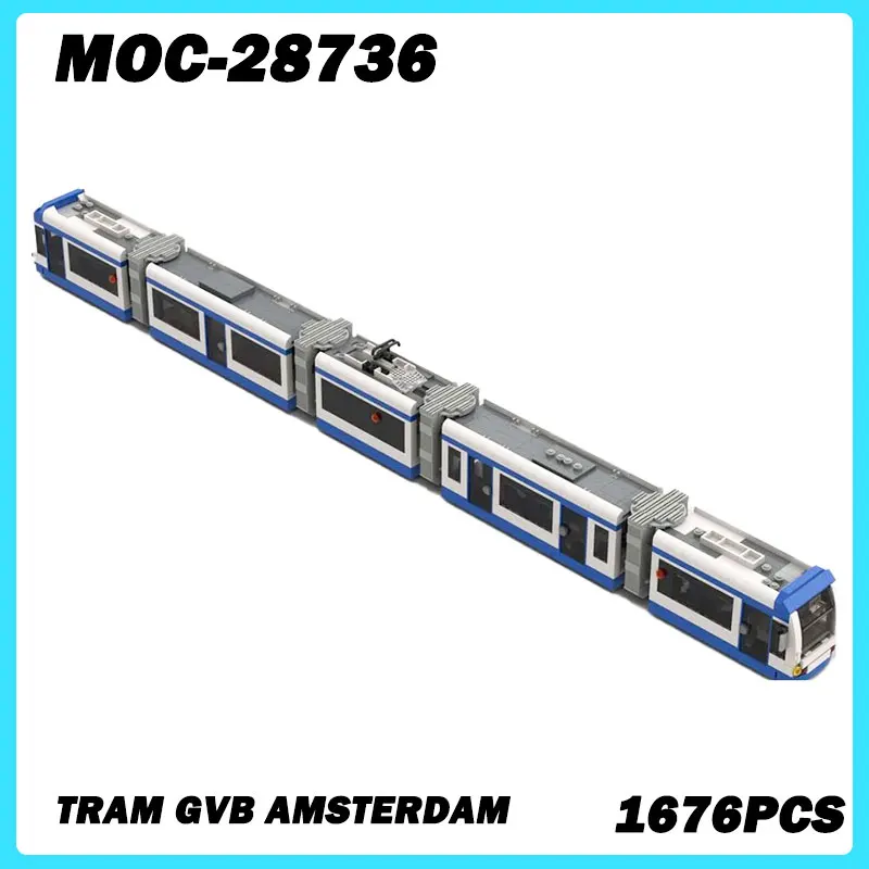 MOC-28736 Blue White Tracked High Speed Tram Building Blocks Assembly Model Bricks Display Creative Children Toys Gift 1676PCS