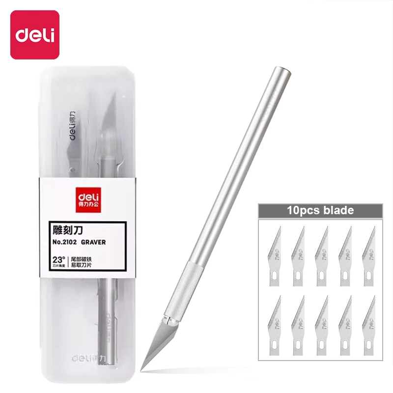 Deli Carving Knife Set Aluminium Alloy Precision Cutting Engraving Craft Knives DIY Card Paper Repair Leather Tools Graver