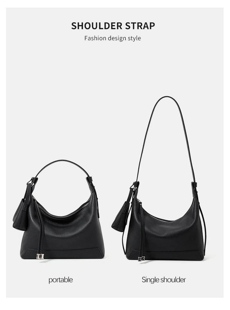 Hobo-Tasche aus genarbtem Rindsleder für Damen mit zwei Trageriemen, weichem Rindsleder und Einzel-Schulterriemen für den täglichen Freizeitgebrauch. – Detail 4