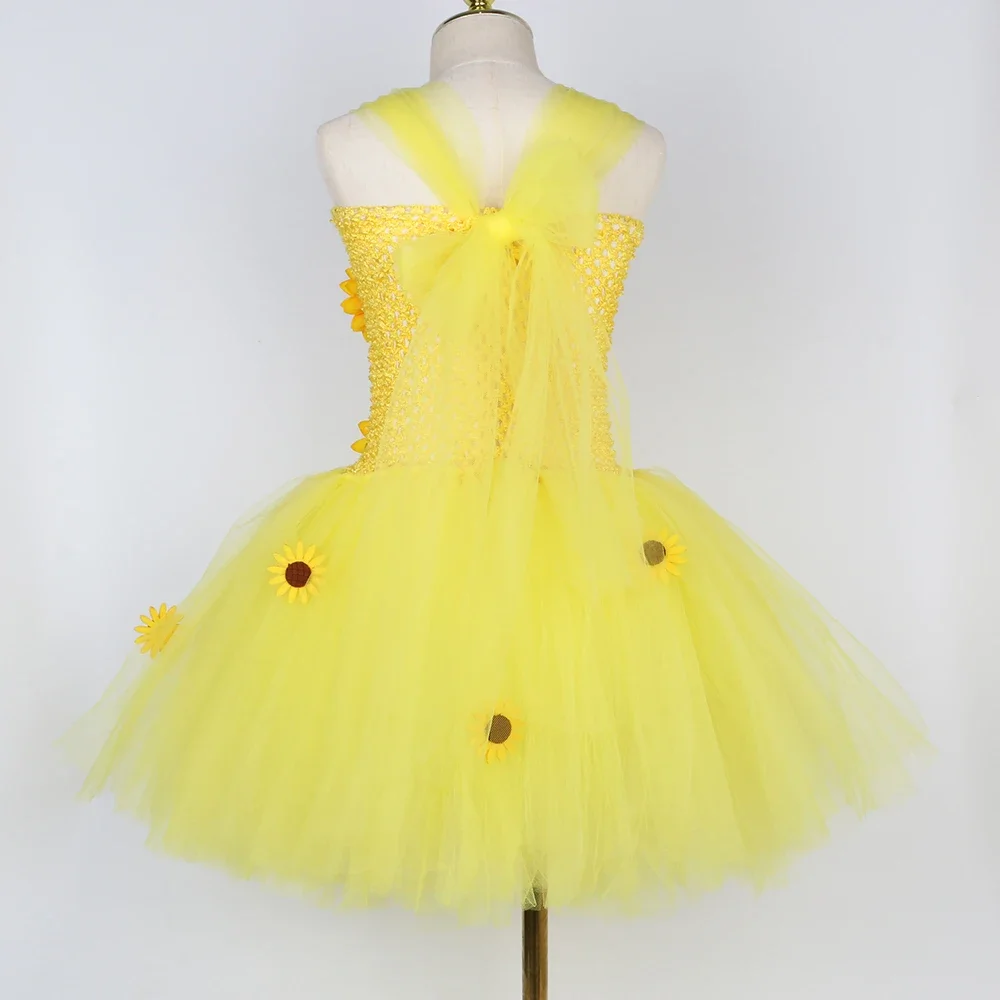 Fall Autumn Sunflower Fairy Princess Dress for Girls Thanksgiving Holiday Party Costume Set Yellow Kids Flower Girl Tutu Dresses