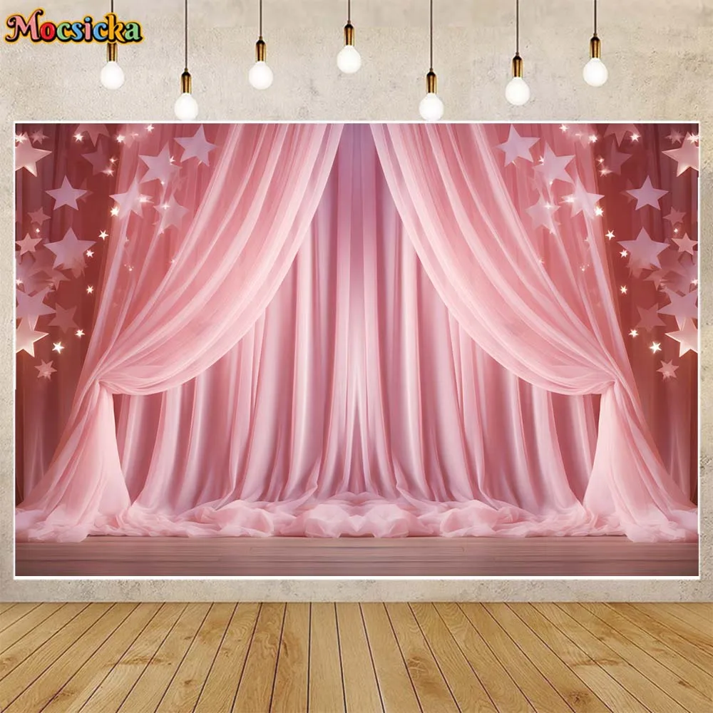 

Mocsicka Photography Background Pink Curtain Star Adult Kids Newborn Portrait Photocall Backdrop Photo Studio Photoshoot Props