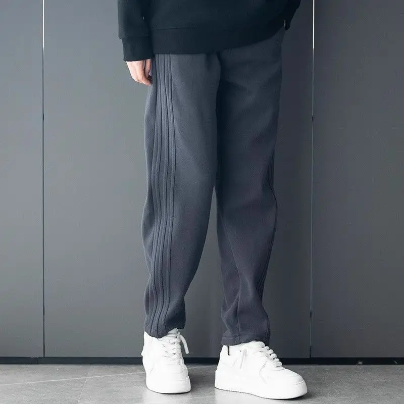 

American Heavyweight Casual Pants Men's Loose Straight New Gray Sweatpants Trendy Sports Plush Long Pants Versatile