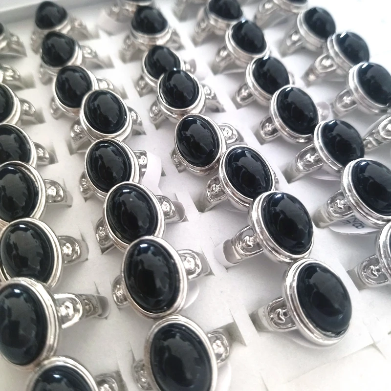 Mixed Size Oval Shape White Black Color Natural stone Rings For Women 50pcs/lot