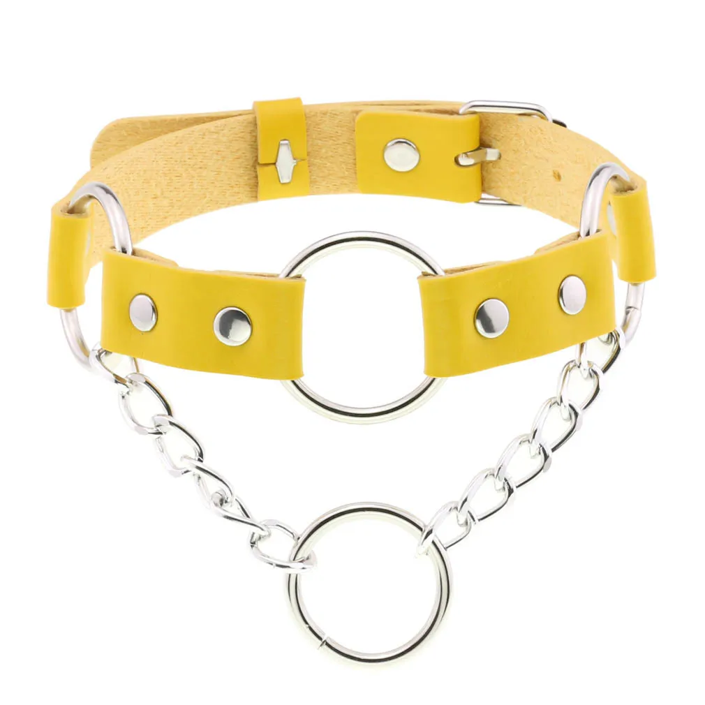 Punk Gothic Personality Fashion O-shaped lifting ring Multicolored Leather Stainless steel Clavicle chain Simple Rock and roll