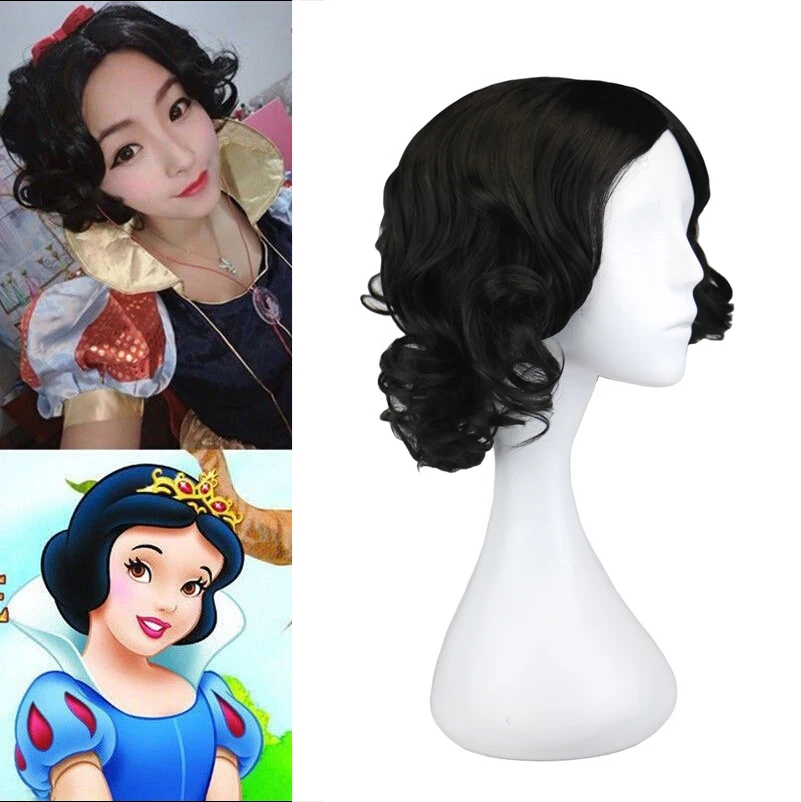 白雪姫コスプレウィッグ Grils 女性合成ショートカーリーブラックコスプレウィッグ女性の衣装ハロウィンパーティー