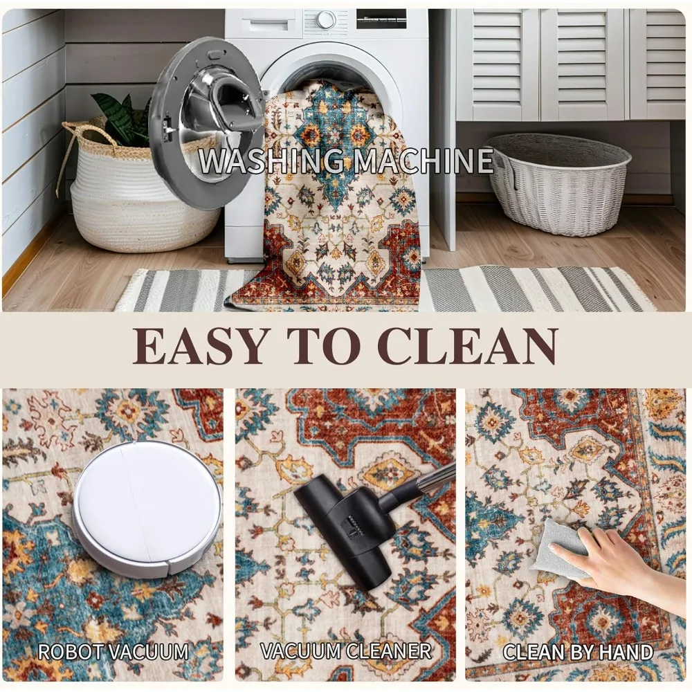 سجادة ناعمة وقابلة للغسل في الغسالة مقاس 9 × 12 لغرفة المعيشة، طراز بوهو عتيق مناسبة لغرفة النوم وغرفة الطعام مع N #3