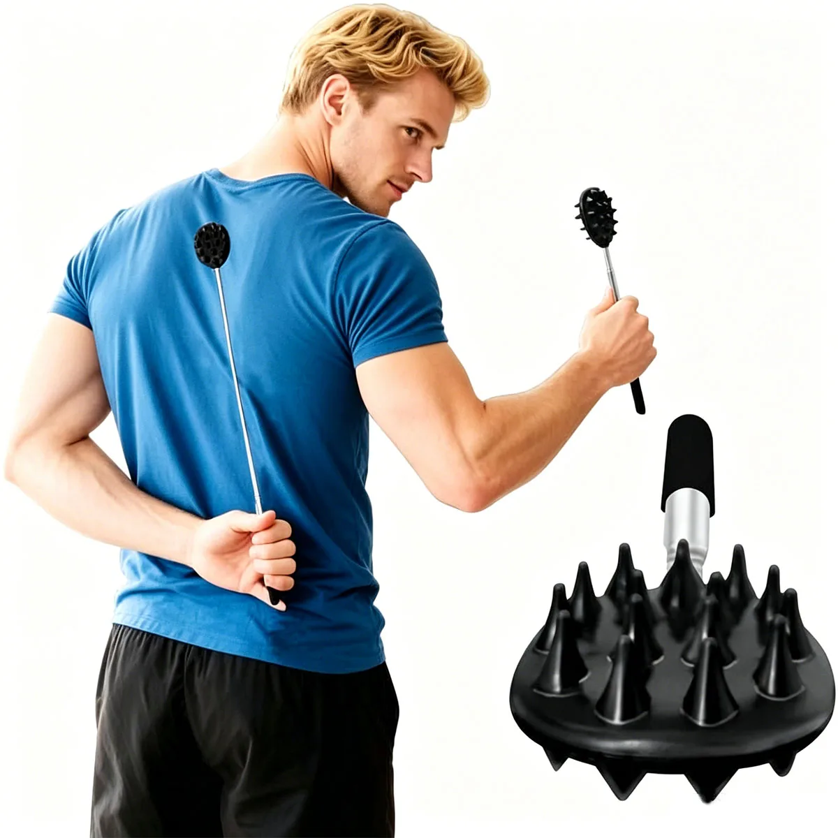 Extendable Cactus Back Scratcher – 1/4 & 1/2 Inch Spikes, One-Hand Retractable Itch Stick, Durable PVC, Ideal Christmas Gift