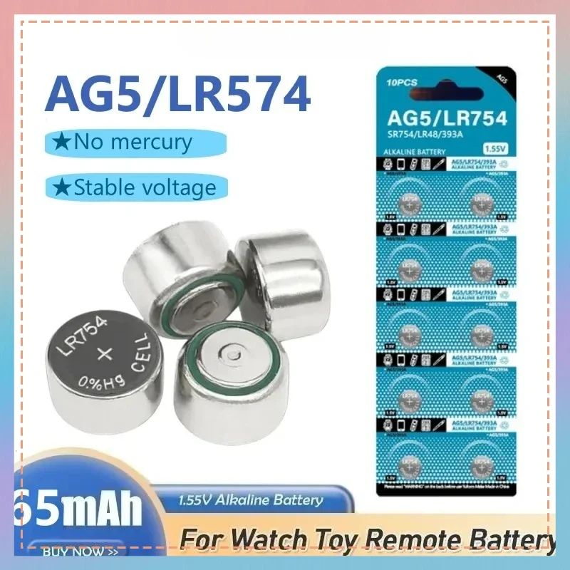 6-200PCS AG5 LR754 1.55V Button Battery D309 D393 G5 G5A L754 LR48 LR754 RW28 SR48 Button Coin Cell For Watch Toy Remote Control