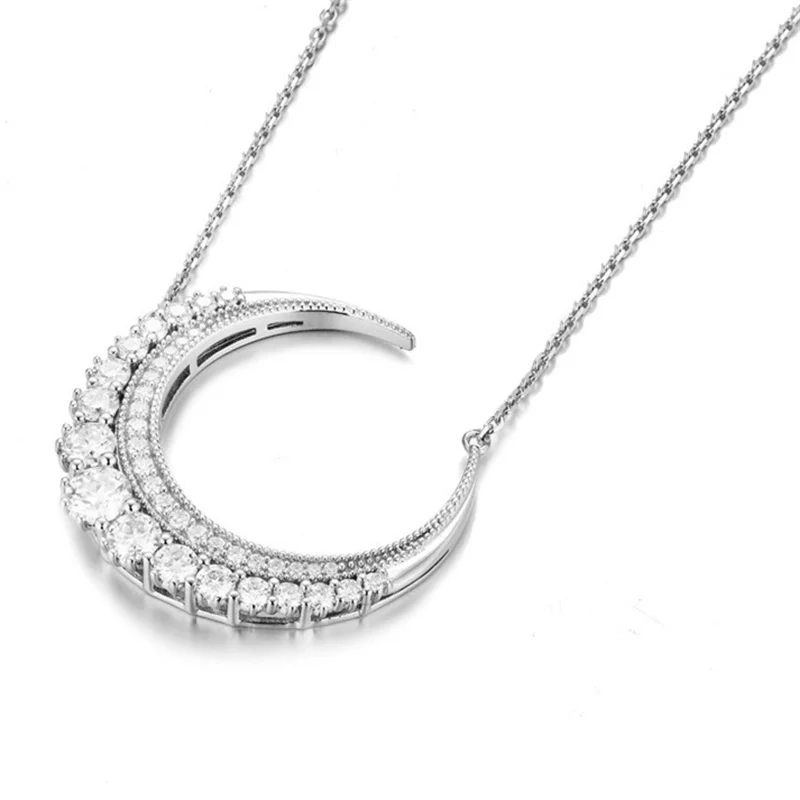 LN00279WMOS Lefei Fashion Trendy Luxury Classic Moissanite Design Big Moon Necklace Charms Women s925 Silver Party Jewelry Gifts view 4