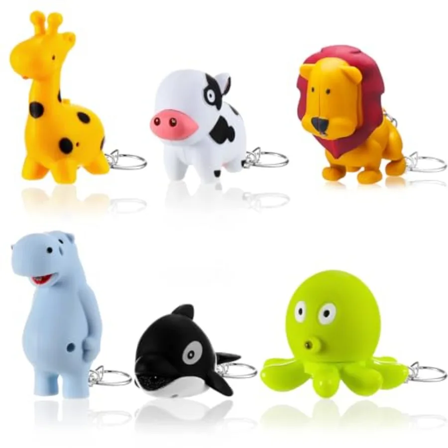 6 Pieces Animal Flashlight Keychain Mini Pediatric Nurse Flashlight Badge Reel Pediatric Pen Lights Keychain for Nursing Staff