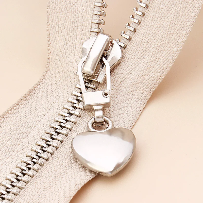 5PCS Sewing Zippers Puller Head Heart Shape Detachable Metal Zipper Slider Repair Kits For Bags Backpack Coat Zipper Pull Tab