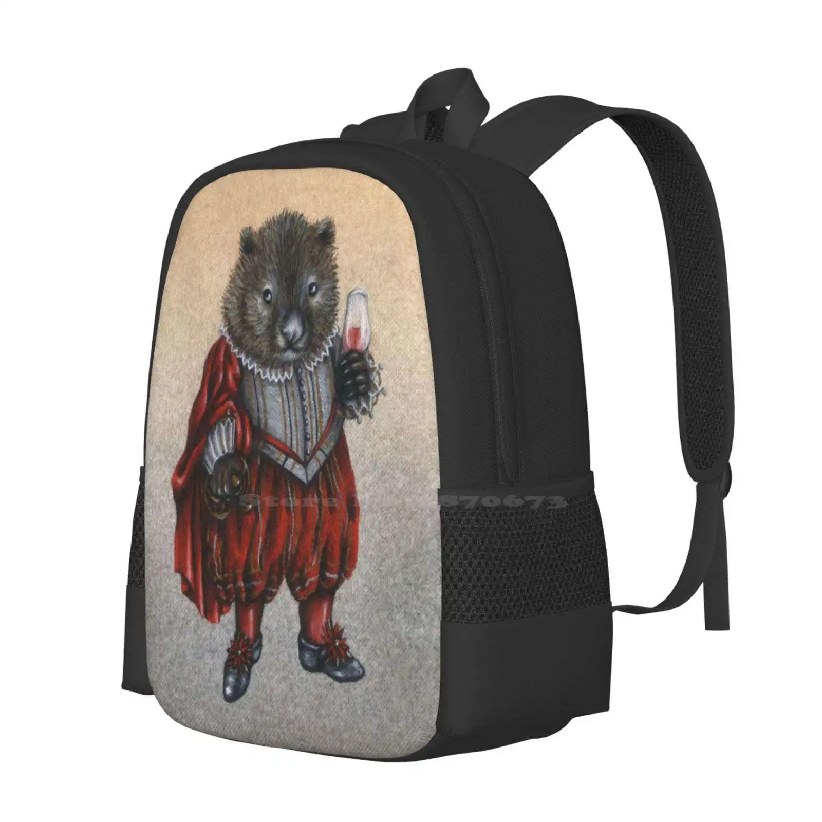 Wombat Pattern Design Bag Student'S Backpack Wombat Cute Animals Australia Glass Booze Wine Whiskey Whisky