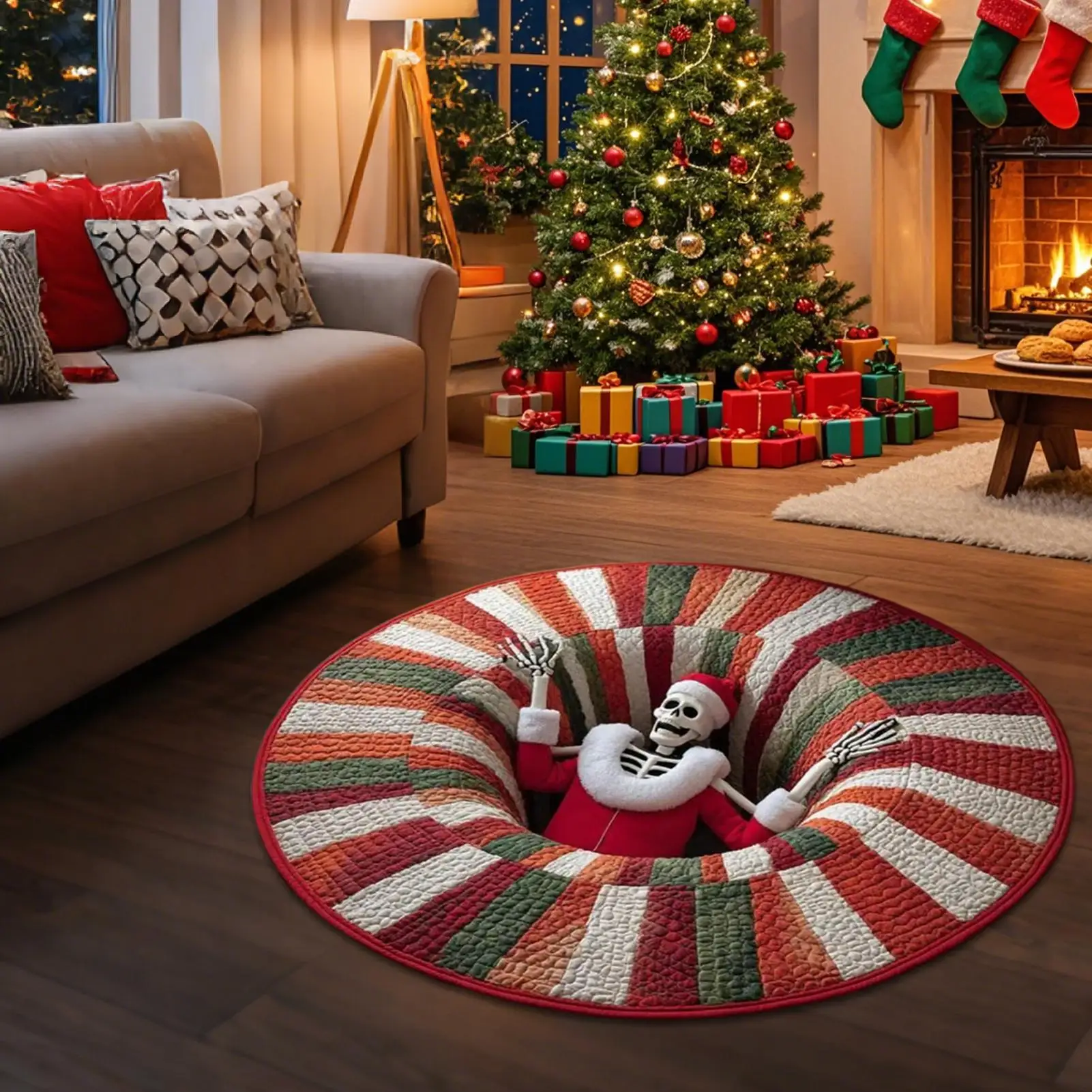 

Optical Illusion Rug 3D Illusion Mat Christmas Decorations Round Quilted Holiday Bathroom Carpet For Kitchen Entryway Entrance