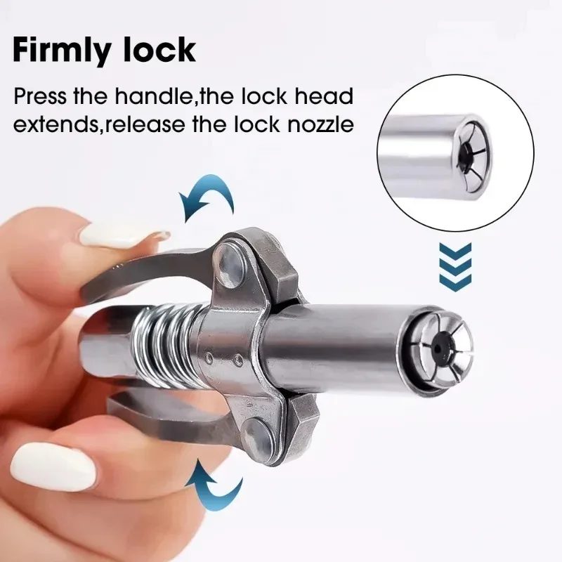 10000PSI Grease Tool Gun Coupler Nozzle Oiling Double Handle High Pressure 10000 PSI Grease Quick Lock Clamp Car Oil Syringe