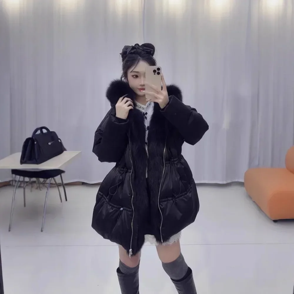 Weiße Gans Unten Mantel Frauen Verdickte Daunen Jacke High-End-Winter Echte Natürliche Fuchs Pelz Kragen Warme Lose Kurze Puffer Jacke