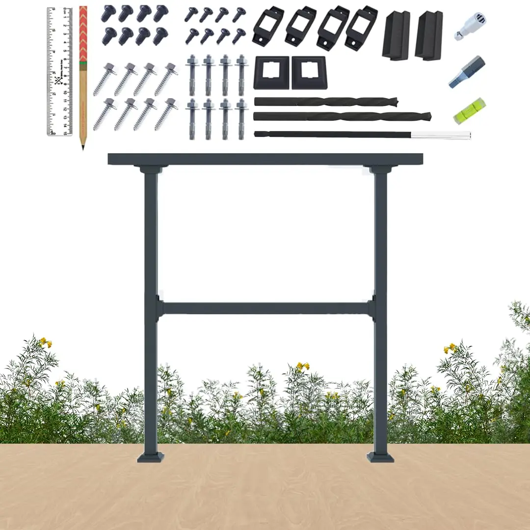

4ft Wide Horizontal Metal Deck Railing, 40-Inch Tall Straight Handrail for Decks, Patios, and Flat Surfaces