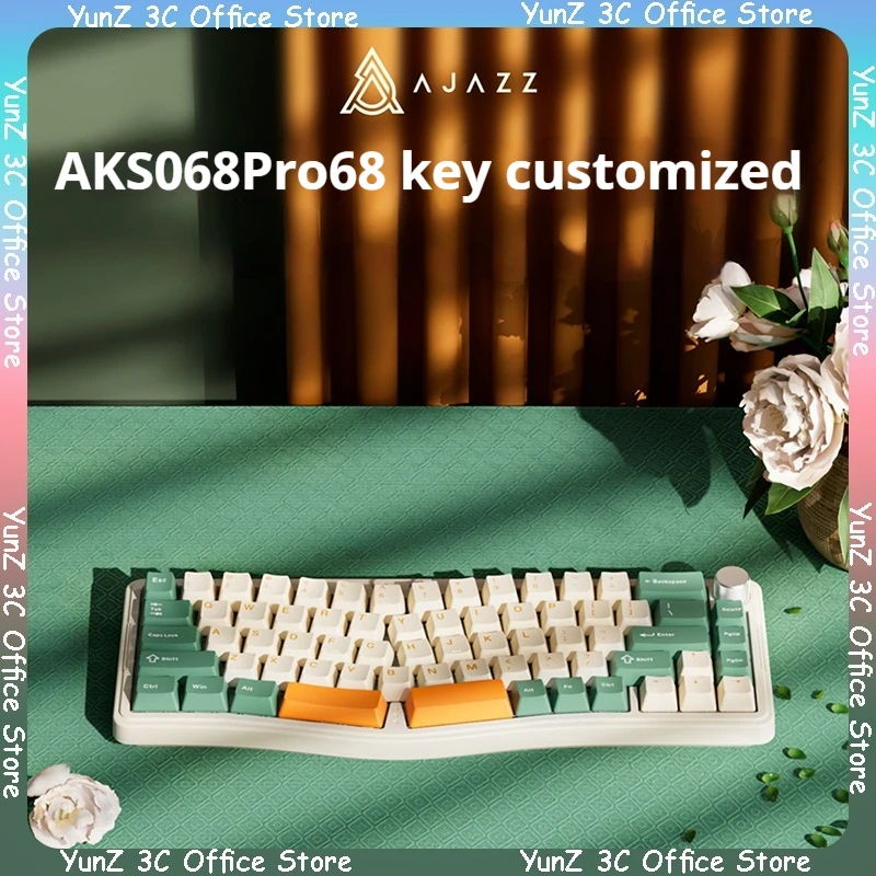 Aks068pro Gasket Structure Three Mode Hot Plug Rgb Ergonomic Mechanical Keyboard Office Game Sea Salt Axis Rgb Diy Pc