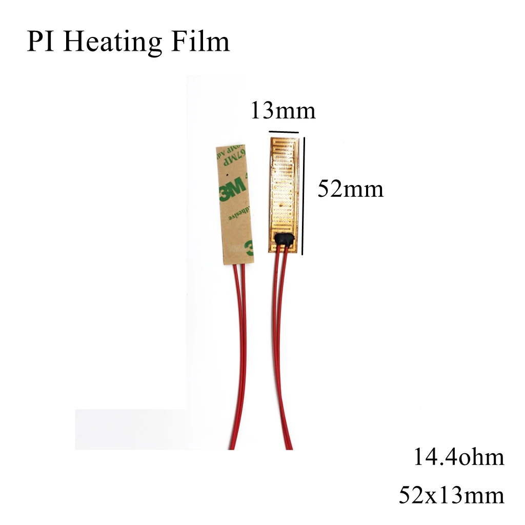 52x13mm 5V 12V 24V 110V 220V PI Heating Film Polyimide Adhesive Electric Heater Plate Panel Pad Mat Fuel Foil Oil Engine Tank