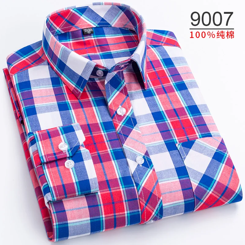 2024 New Size S-8XL Dress Shirt Mens Thin Plaid Fabric Cotton Excellent Comfortable Slim Fit Button Collar Business Casual Shirt