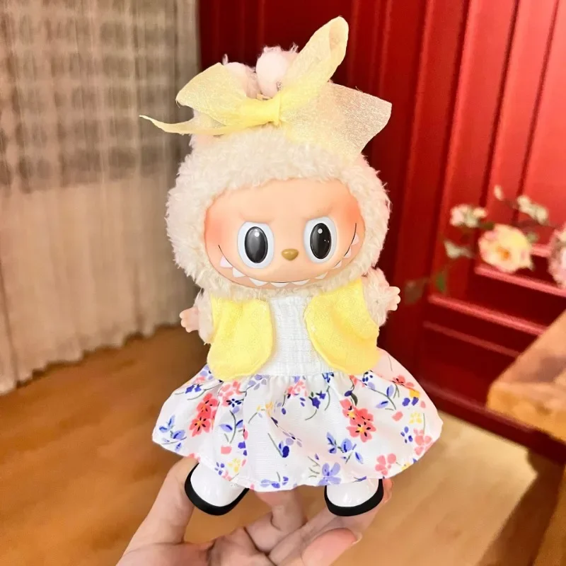 

17cm Clothes for Labubu Youth Vitality Set Yellow Tank Top Skirt Avocado Flower Skirt Pink Candy Cute Style Set