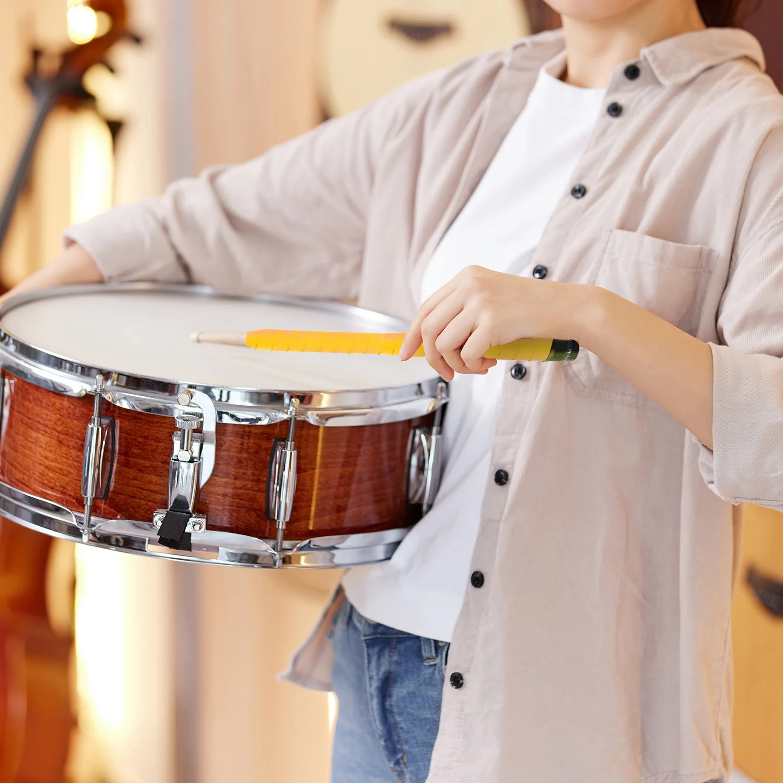 2Pcs Professional Drum Stick Wrap PU Non-Slip Sweat-Absorbent Shock-Absorbing Flexible Comfortable Grip Drumstick Accessories