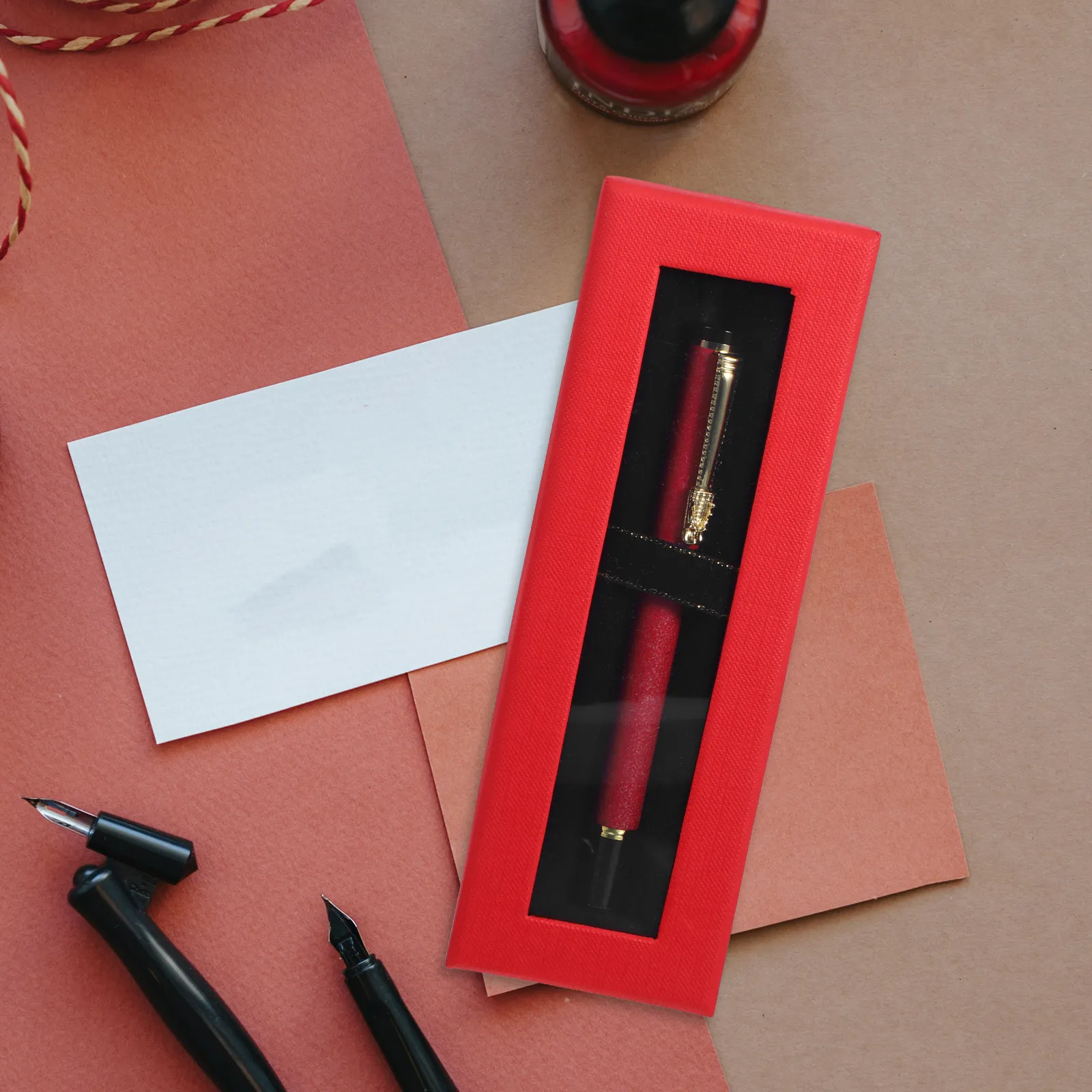10pcs-pen-gift-boxes-red-transparent-lid-pen-organizer-case-decorative-display-holder-birthday-favor-packaging-box