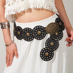 New rivet round piece ethnic style belt for women vintage with skirt pants waist cover Boho style patchwork belt