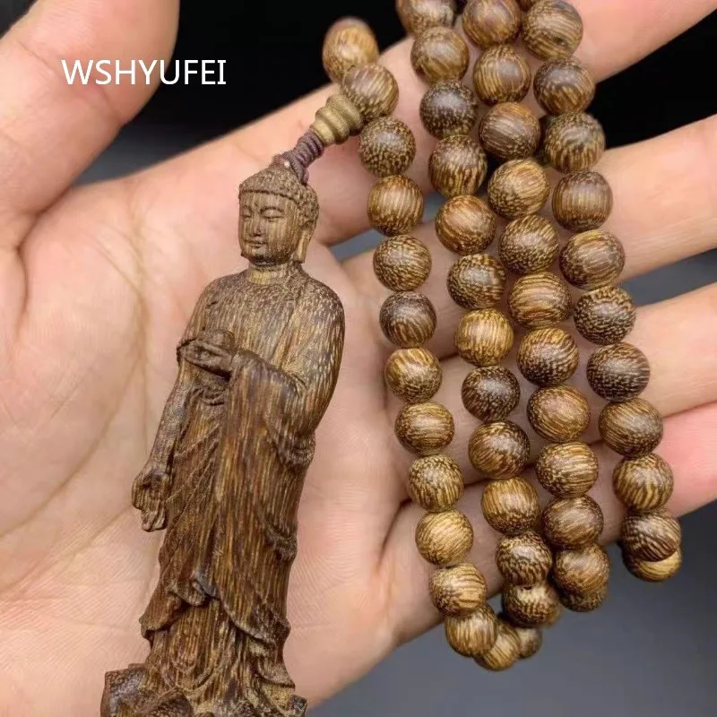 Dalagan Agarwood Three-dimensional Carved Buddha Pendant Amitabha Buddha Bead Hanging Neck Chain Decoration Buddhist Supplies