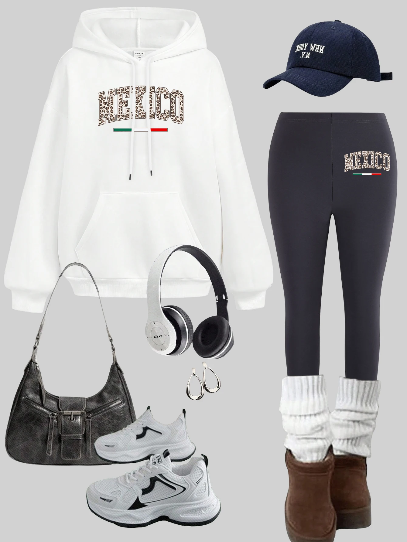 Mexico City Creative Pattern Womens Hoodies Set Pocket Casual Pullover Soft Autumn pants Sets Winter Woman Thicken leggings