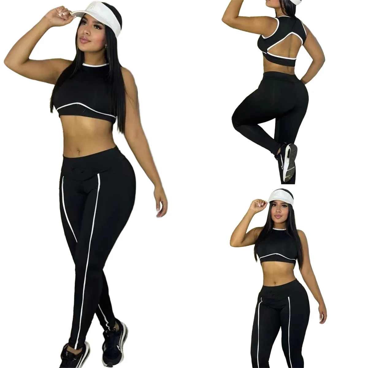 

DD0158 Fashionable summer pants set with sleeveless yoga short top and long pants, beach Bohemian style 2-piece matching se