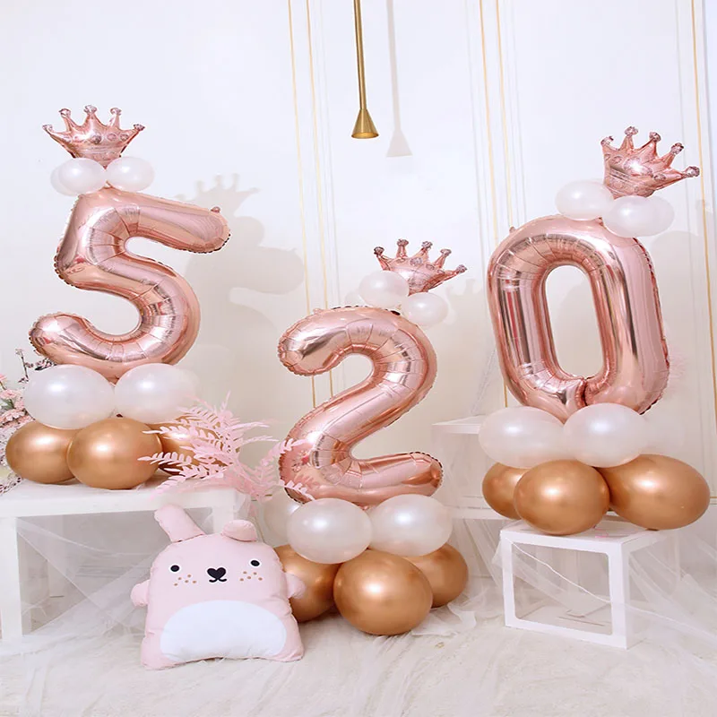 1st 1 2 3 4 5 6 7 8 9 Years Old Happy Birthday Number Foil Balloon Boy Girl First Party Decoration Kids Latex Rose Gold Supplies