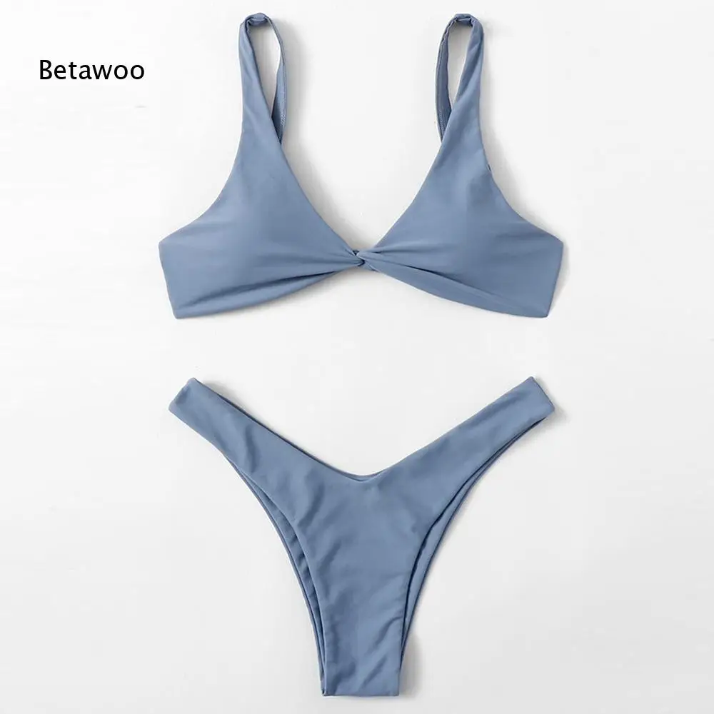 

Women's Solid Color Two Piece Bikini Set with Front Tie Detail Triangle Top and Low Rise Bottoms Swimsuit for Beach Pool Summer