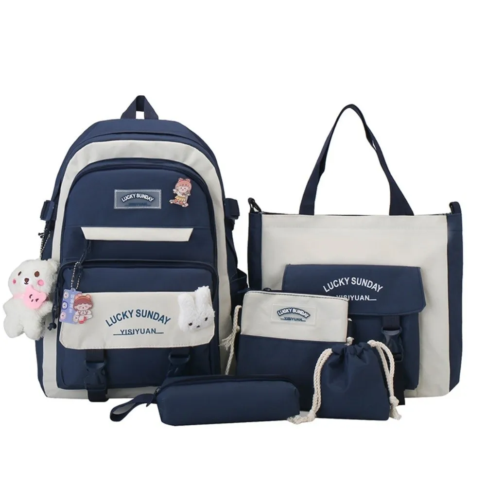 5 Pcs Cute Large Capacity Backpack Set Multifunctional Buckle Crossbody Bag Breathable Coin Purse School