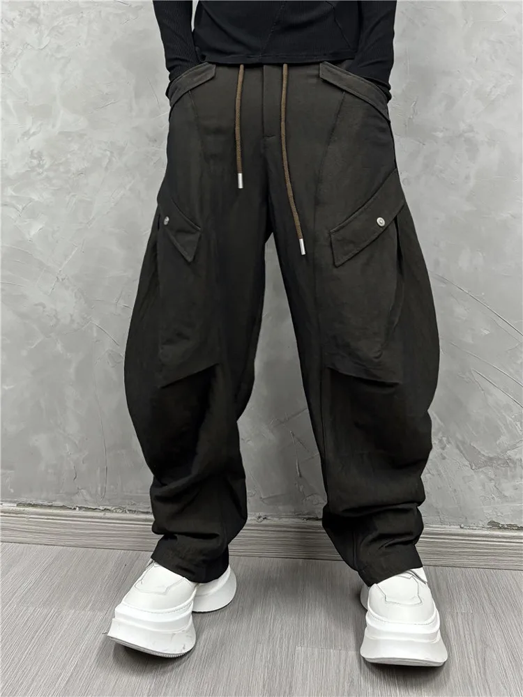 Avant-garde retro design stiksels ruches overall trendy losse wijde pijpen casual broek persoonlijkheid mat