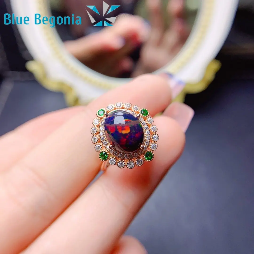 Natural Australia Opal Ring 8*10MM Gemstone 925 Sterling Silver Jewelry for Women Wedding Engagement Gift