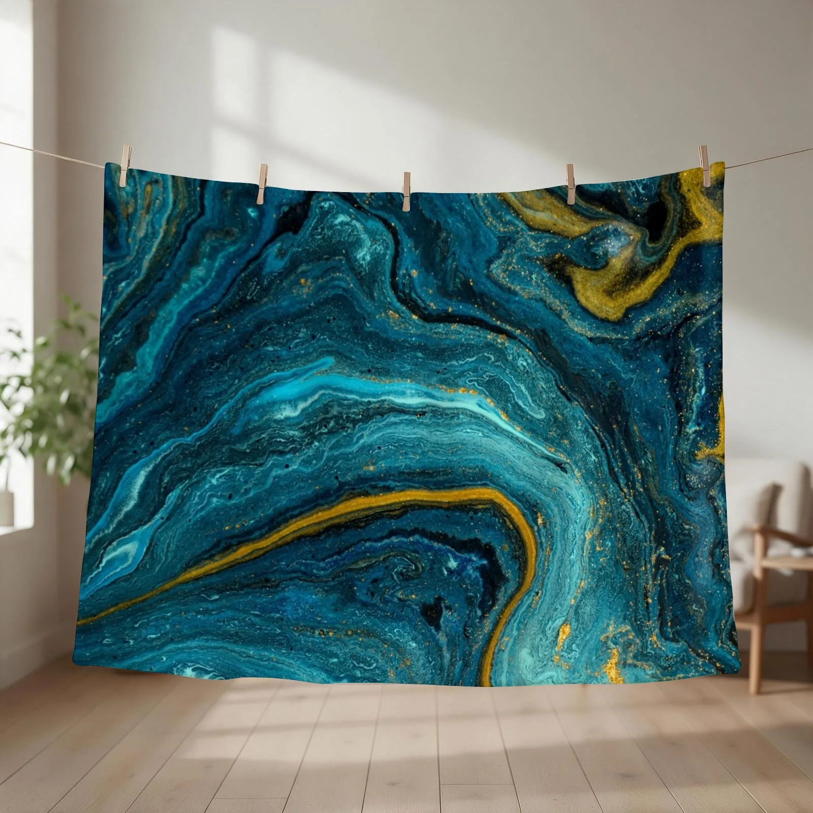 Marbled Turquoise Teal Geode Design Throw Blanket couch cozy soft plush fuzzy picnic outdoor blanket
