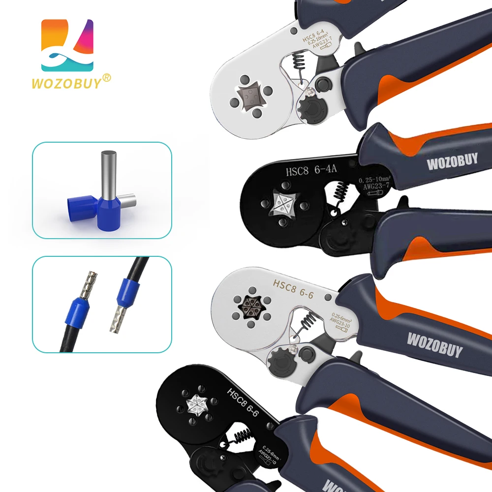 HSC8 6-4A/6-6A Ferrule Crimping Tool,WOZOBUY Wire Terminals AWG 23-7 Self-Adjustable Ratchet Ferrule Crimper Plier Wire Ferrules