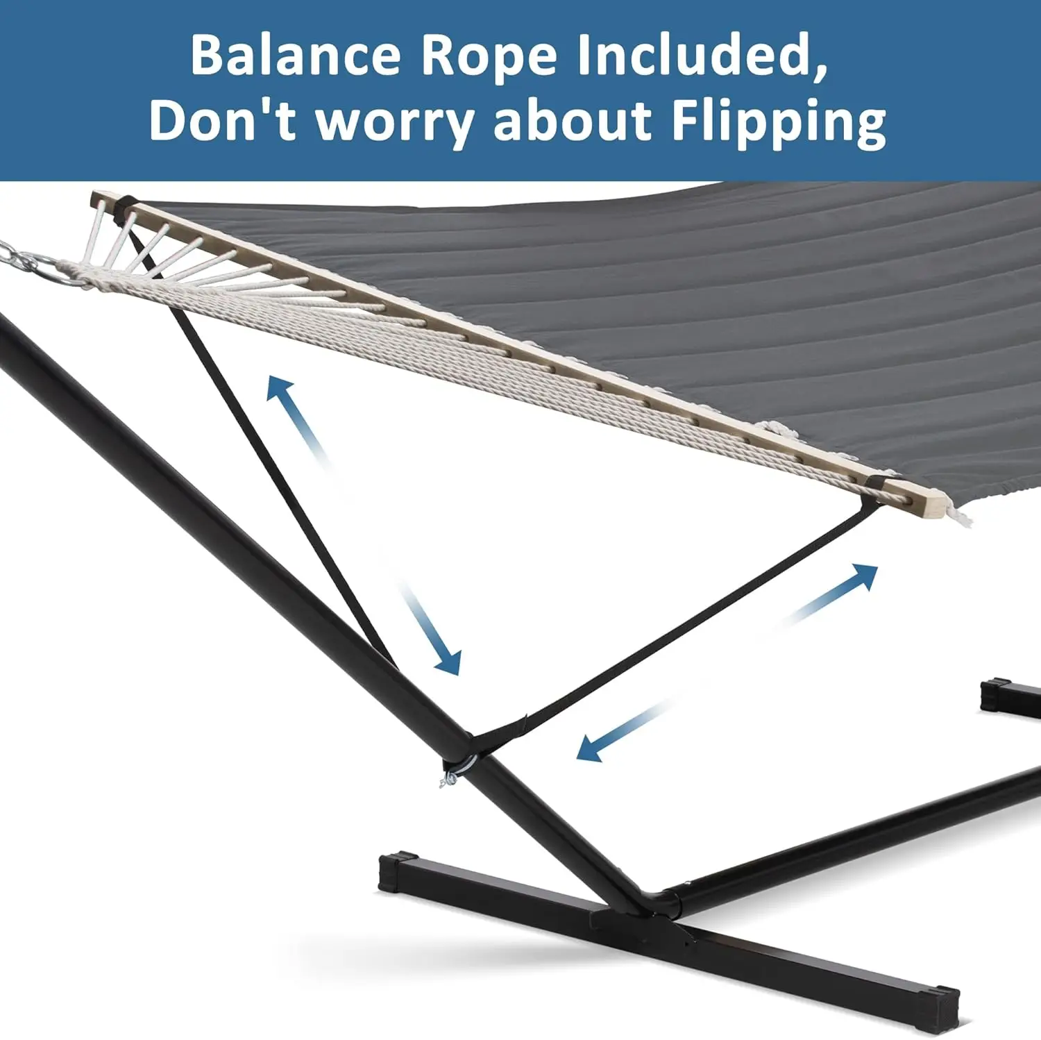 Robuste tragbare Hängematte für 2 Personen mit Ständer, 475 Pfund Kapazität, Dunkelgrau