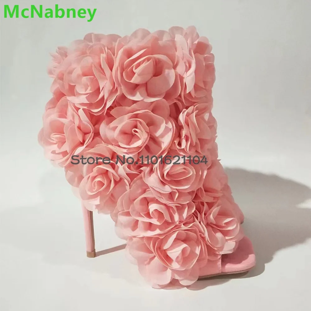 

Square Toe Flowers Design Luxury Sandals For Female Women 2024 New Thin High Heel Ankle Solid Side Zipper Elegant Fashion Shoes