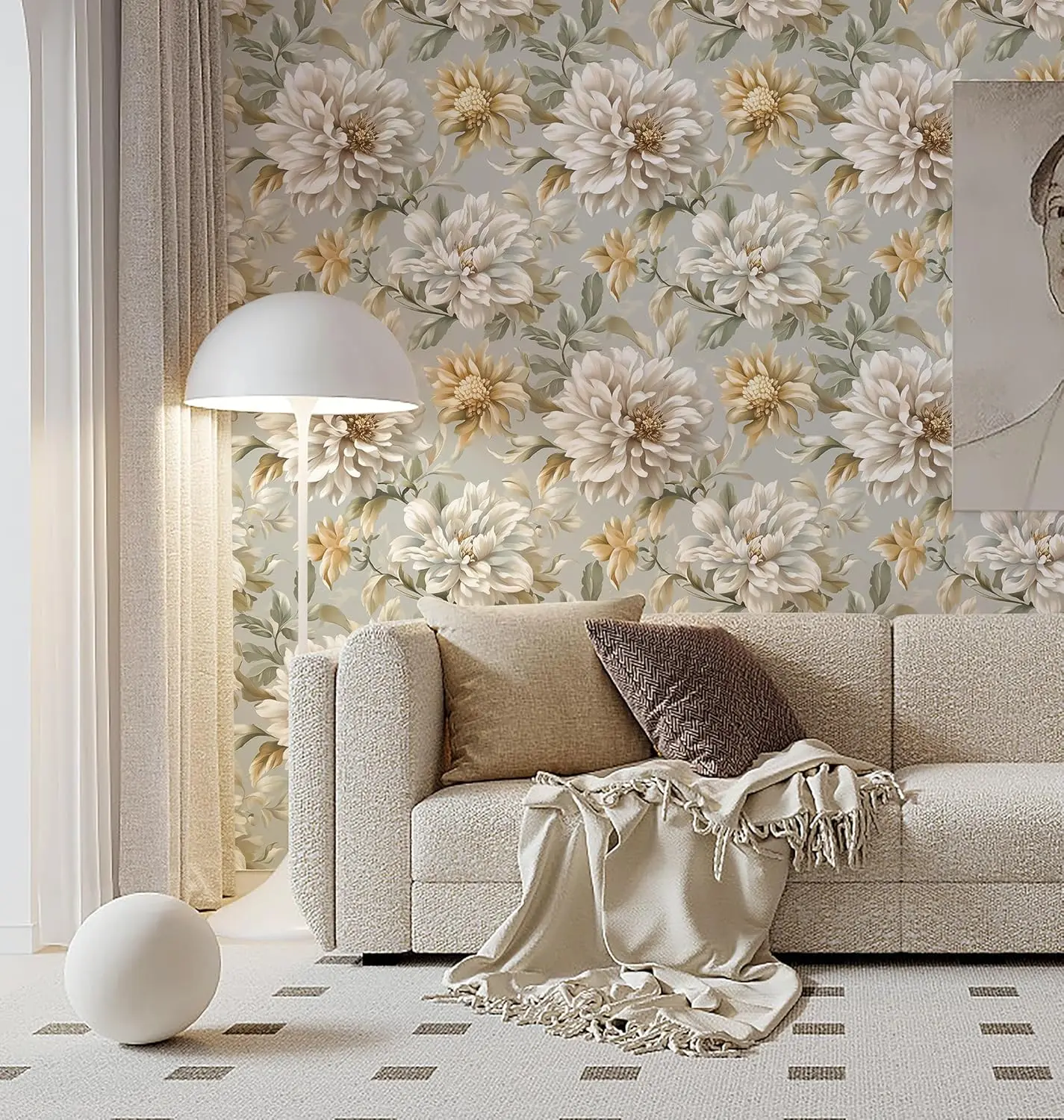 Floral Peel and Stick Wallpaper Removable Contact Paper Modern White Yellow Flower Self Adhesive Wallpaper for Bedroom Bathroom