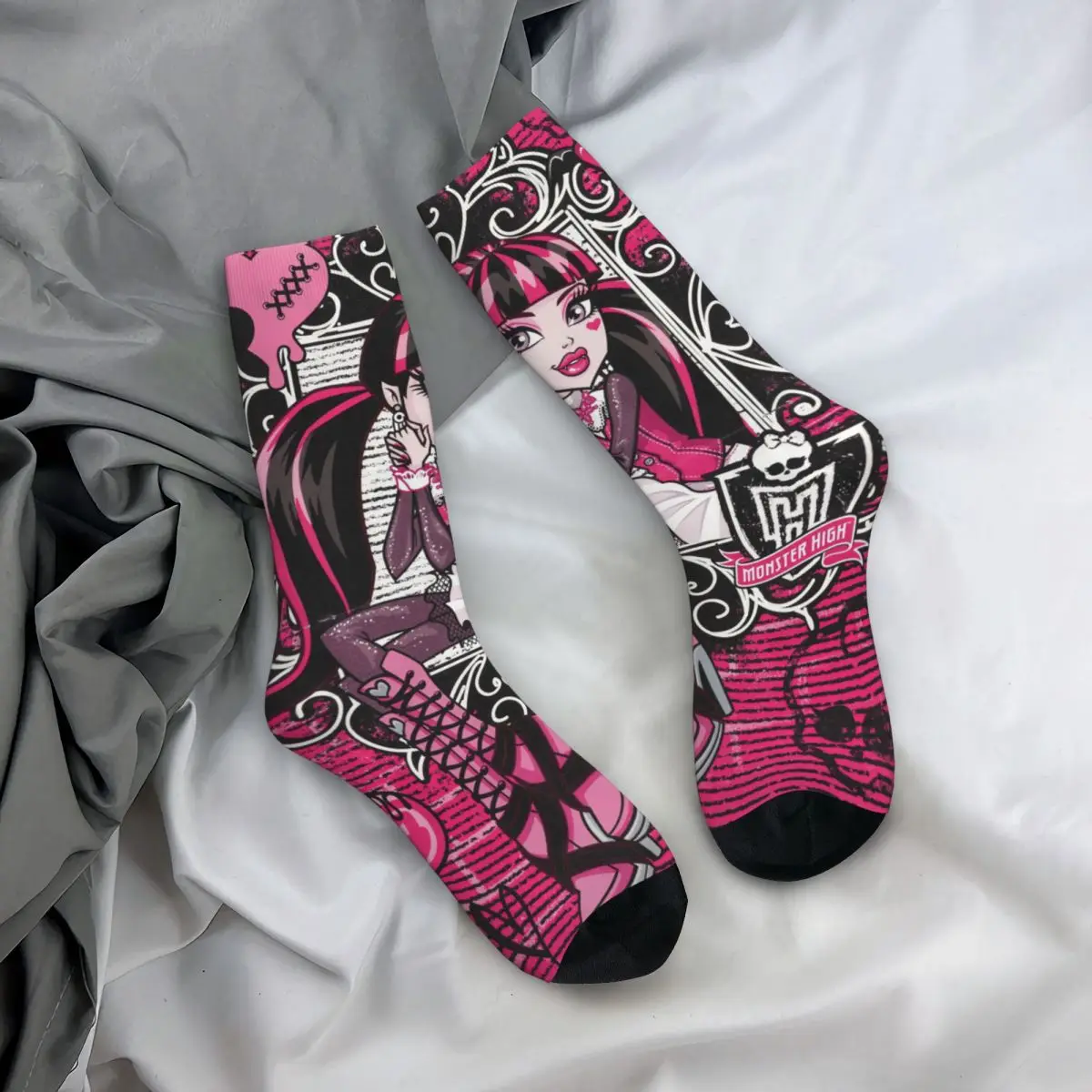 Casual Draculaura Monster High Basketball Socks Polyester Crew Socks for Unisex