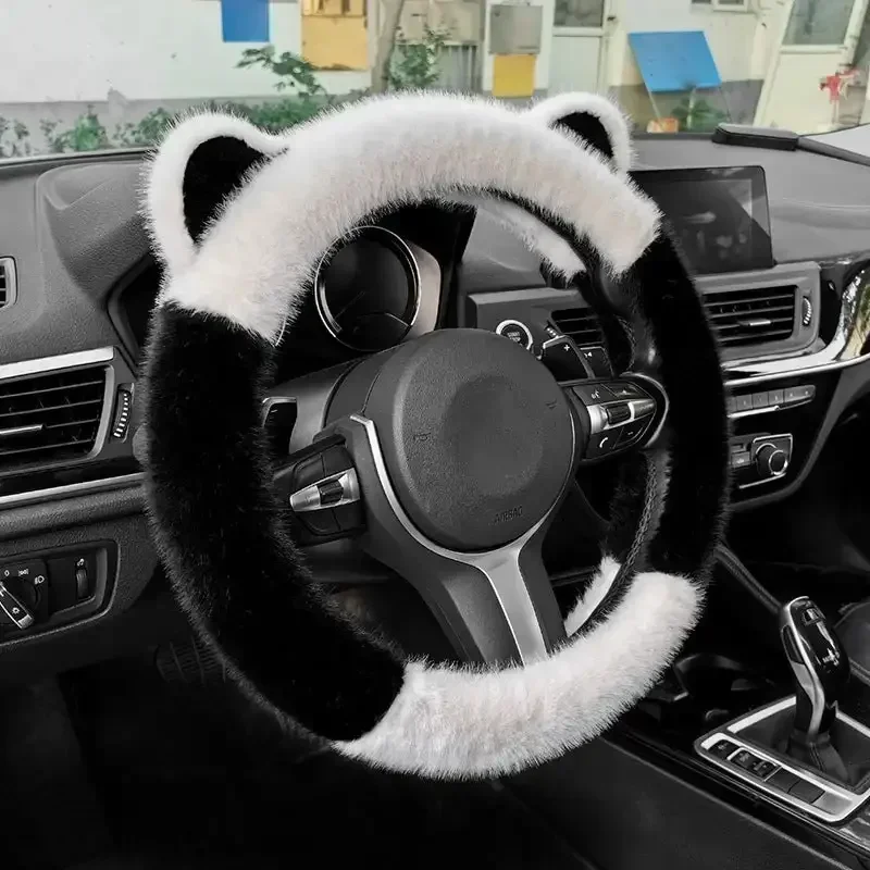 

Plush ear steering wheel cover for winter warmth and cold resistance, new energy vehicle handle cover, steering wheel cover