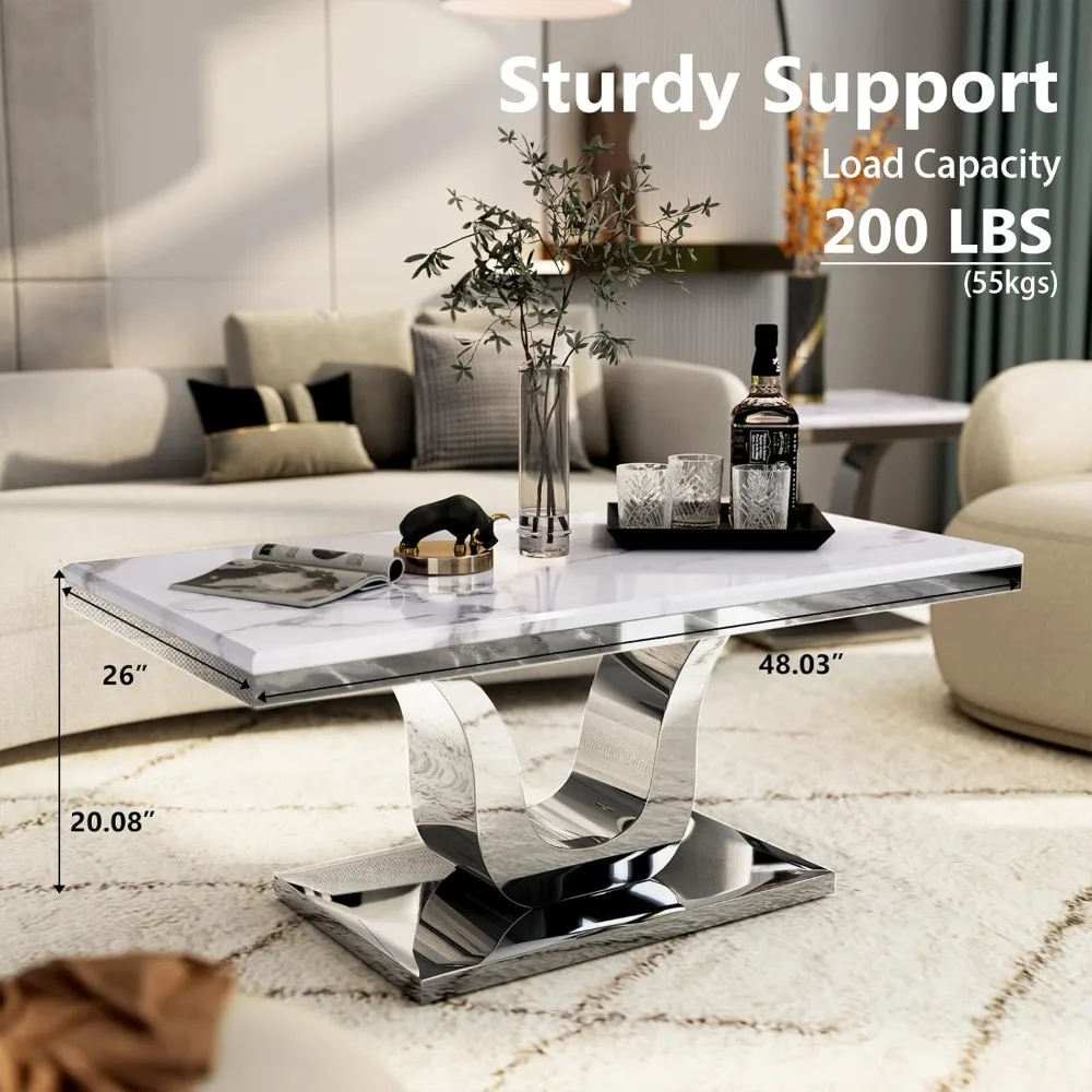 Mesa de centro moderna, mesa de centro retangular para sala de estar, 48 polegadas, sala de estar, lobby, mesa de centro para sala de recepção