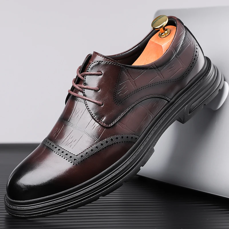Men Derby Shoes PU Thick Soled Professional Classic Business Formal Men Shoes