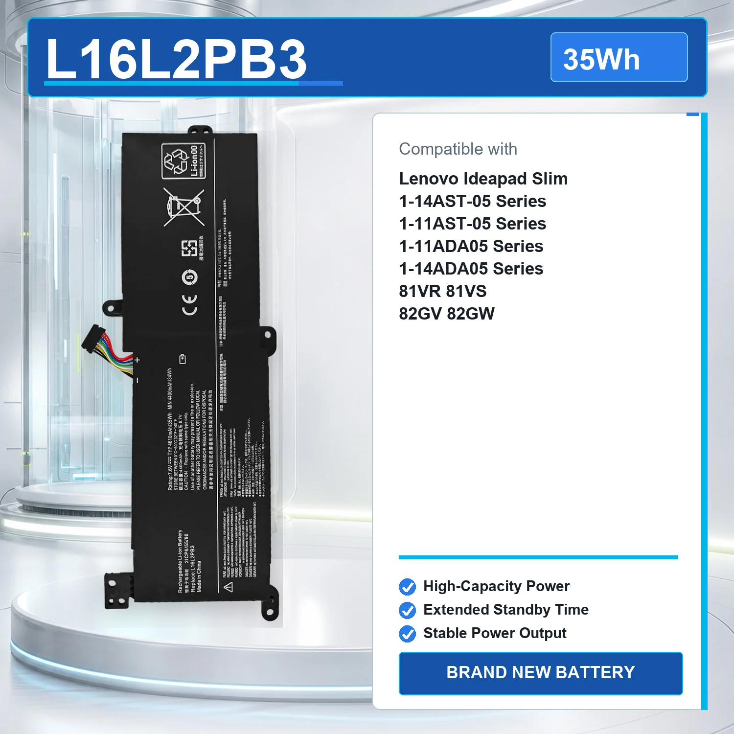 L16L2PB3 35Wh 8.7V Laptop Battery For Lenovo Ideapad Slim 1-14AST-05 1-11AST-05 1-11ADA05 1-14ADA05 Series 2ICP6 54 90