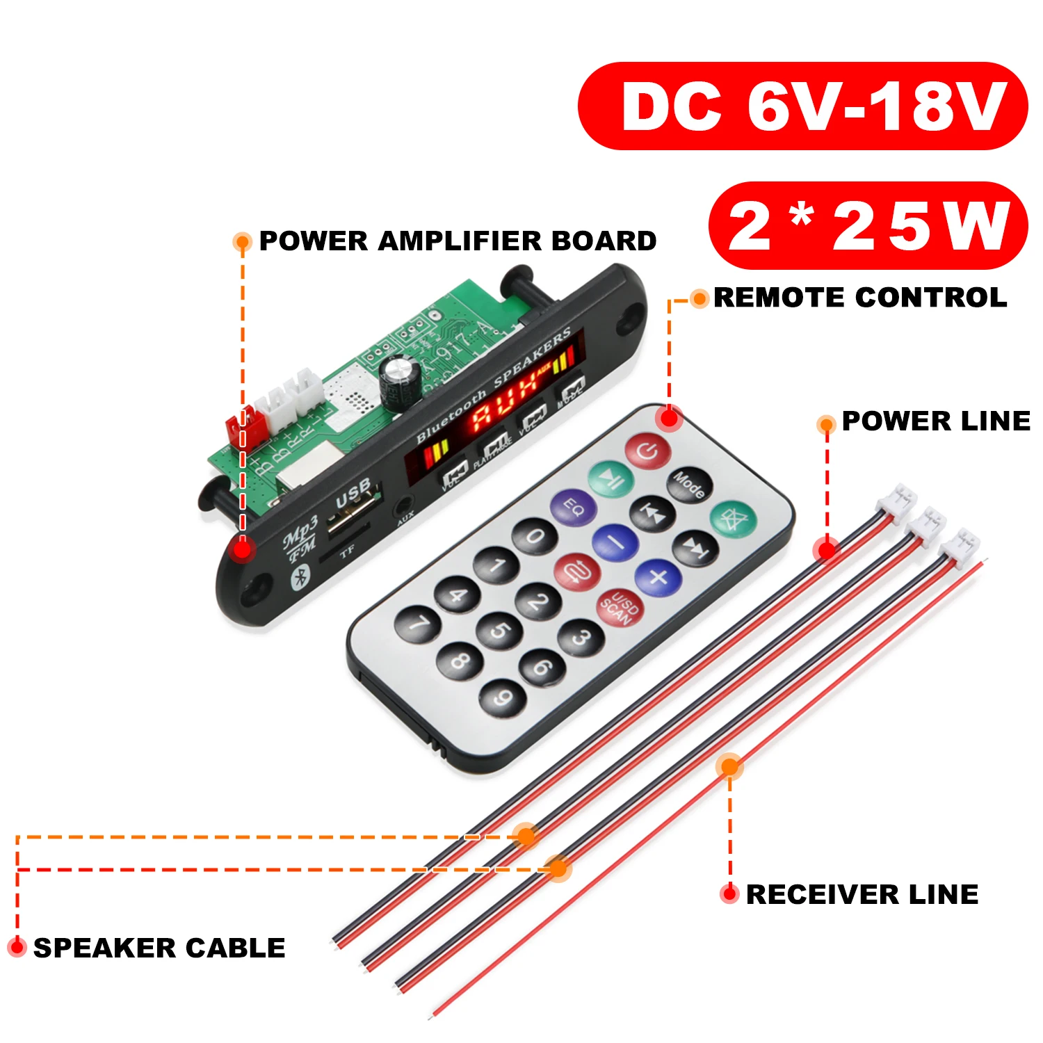 Módulo Amplificador De Audio 2x80W Con Bluetooth, USB Y Radio FM – Pantalla Digital, Control Remoto, Ideal Para Coches, Caravanas Y Autocaravanas