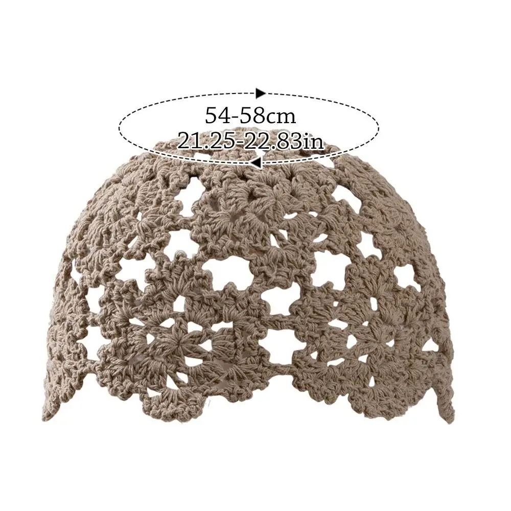 Hollowed Out Knitted Hat Breathable Summer Casual Beret Cap Fashion Flowers Skullies Hat Women