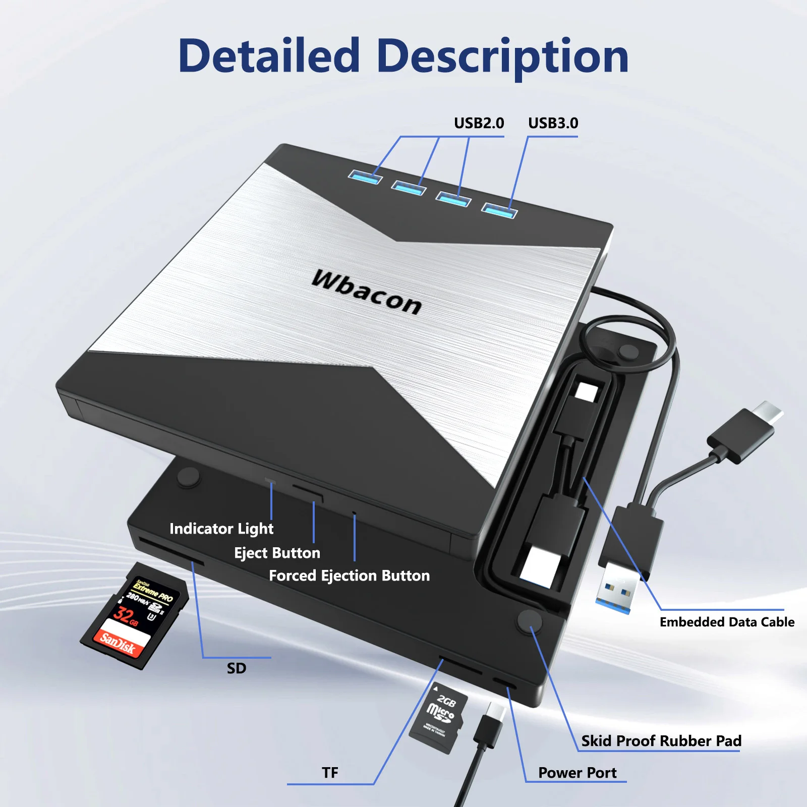 Supports 4k high-definition portable multifunctionality cd writer burners optical drive External DVD player